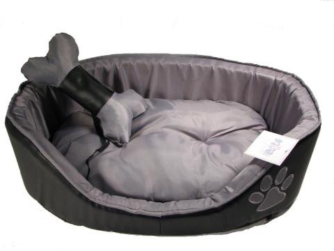 Black Leather Pooch Bed-w/ Toy Bone