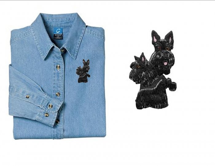 Scotty Dog Ladies Embroidered Appliqué Denim Shirt