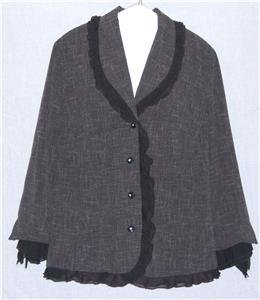 Jessica London 18W Plus Size Jacket Black Ruffle Trim 18 1X