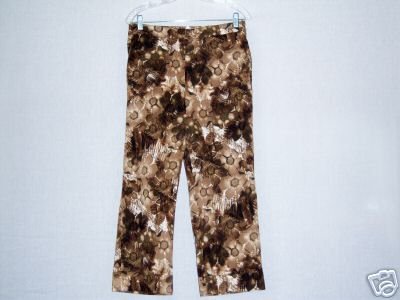 Chicos Size 1 Brown Floral Print pants wide leg Stretch