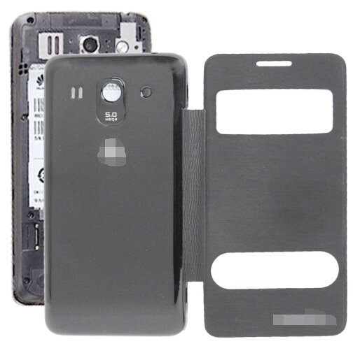 Cloth Texture Horizontal Flip Leather Case + Plastic Back Cover for Huawei Ascend G520 (Black)