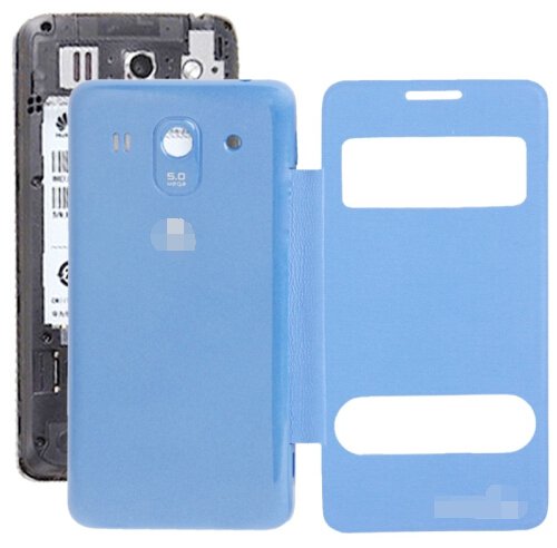 Cloth Texture Horizontal Flip Leather Case + Plastic Back Cover for Huawei Ascend G520 (Blue)