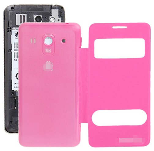 Cloth Texture Horizontal Flip Leather Case + Plastic Back Cover for Huawei Ascend G520 (Magenta)