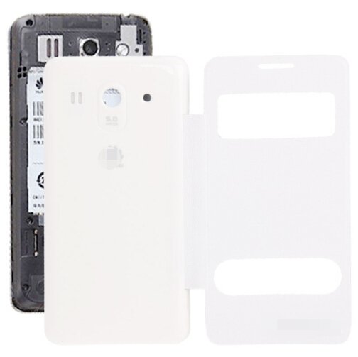 Cloth Texture Horizontal Flip Leather Case + Plastic Back Cover for Huawei Ascend G520 (White)