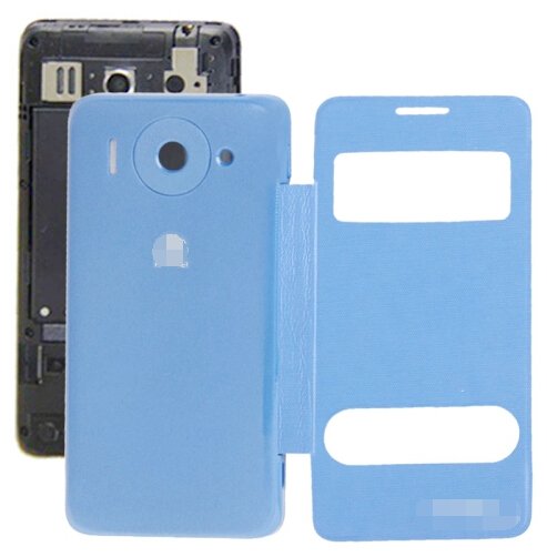 Cloth Texture Horizontal Flip Leather Case + Plastic Back Cover for Huawei Ascend G510 (Blue)