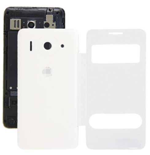 Cloth Texture Horizontal Flip Leather Case + Plastic Back Cover for Huawei Ascend G510 (White)