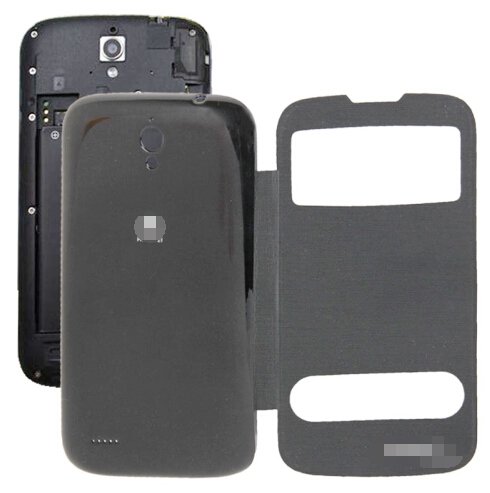 Cloth Texture Horizontal Flip Leather Case + Plastic Back Cover for Huawei Ascend G610S (Black)