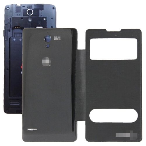 Cloth Texture Horizontal Flip Leather Case + Plastic Back Cover for Huawei Ascend G700 (Black)