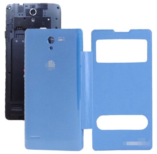 Cloth Texture Horizontal Flip Leather Case + Plastic Back Cover for Huawei Ascend G700 (Blue)