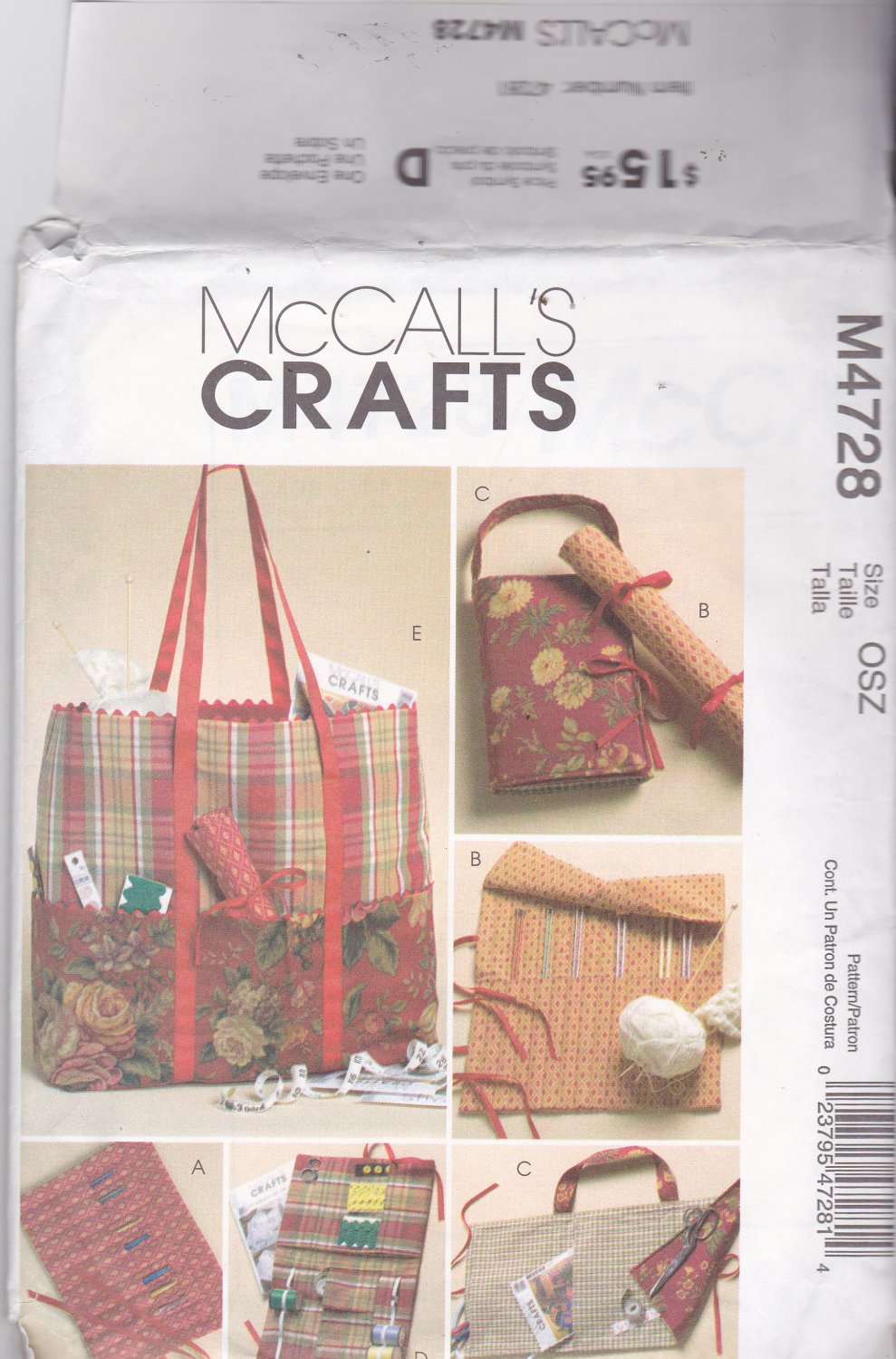 McCall's Crafts M4728 4728 Sewing Knitting Craft Organizer Bags Uncut FF