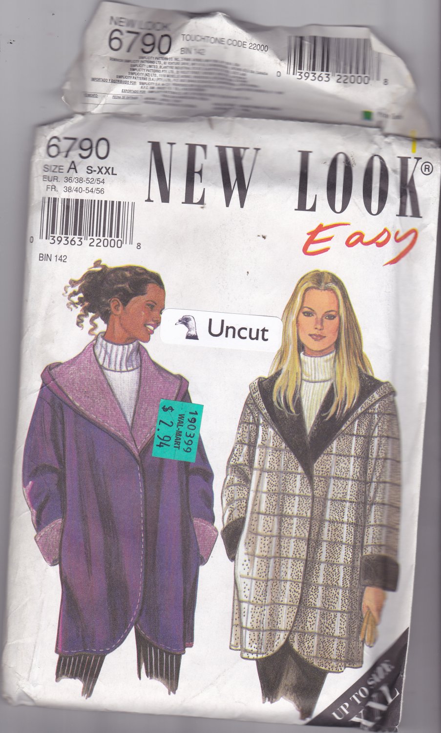 Simplicity New Look 6790 Pattern Uncut S M L XL XXL Lined Warm Coat with Hood