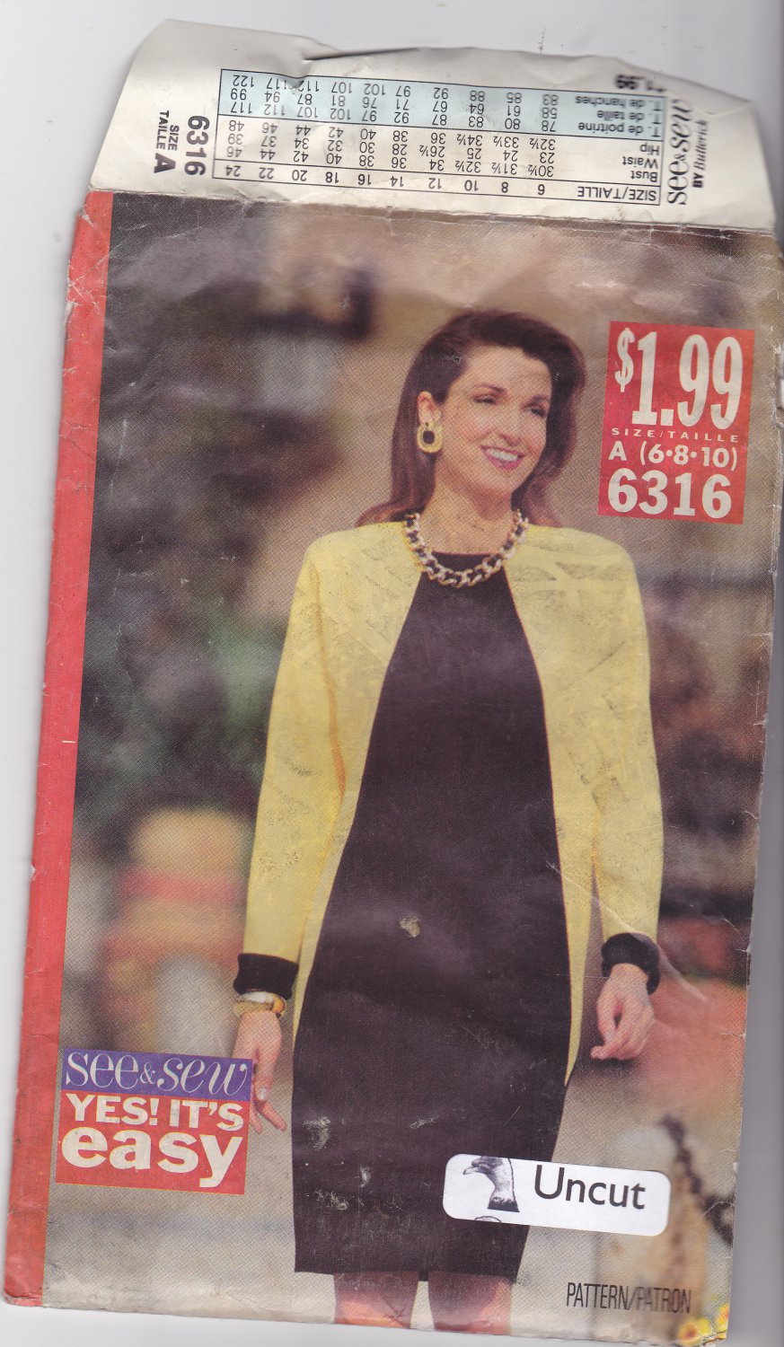 See & Sew 6316 Pattern Uncut 6 8 10 Loose Fitting Straight Diagonal Color Block Dress Very Easy