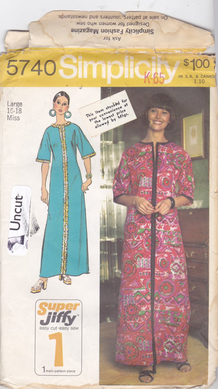 Simplicity 5740 Pattern Uncut Large 16 18 Super Jiffy Caftan Kimono Sleeves Dress