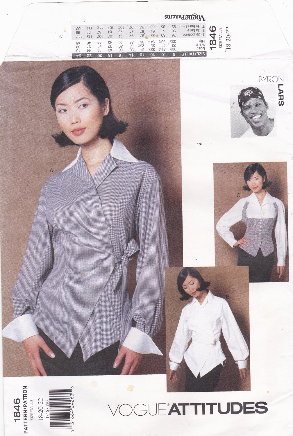 Vogue 1846 Pattern Uncut FF 18 20 22 plus Dressy Wrap and Tie Blouse Byron Lars Attitudes
