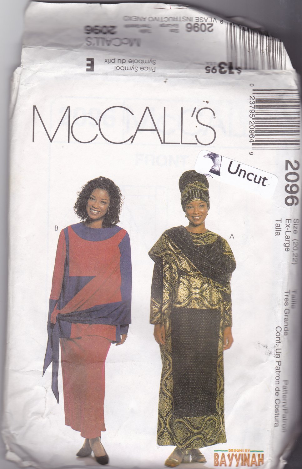 McCall 2096 Pattern Uncut FF Extra Large 20 22 Plus African Influenced Dress Top Pull On Skirt Hat