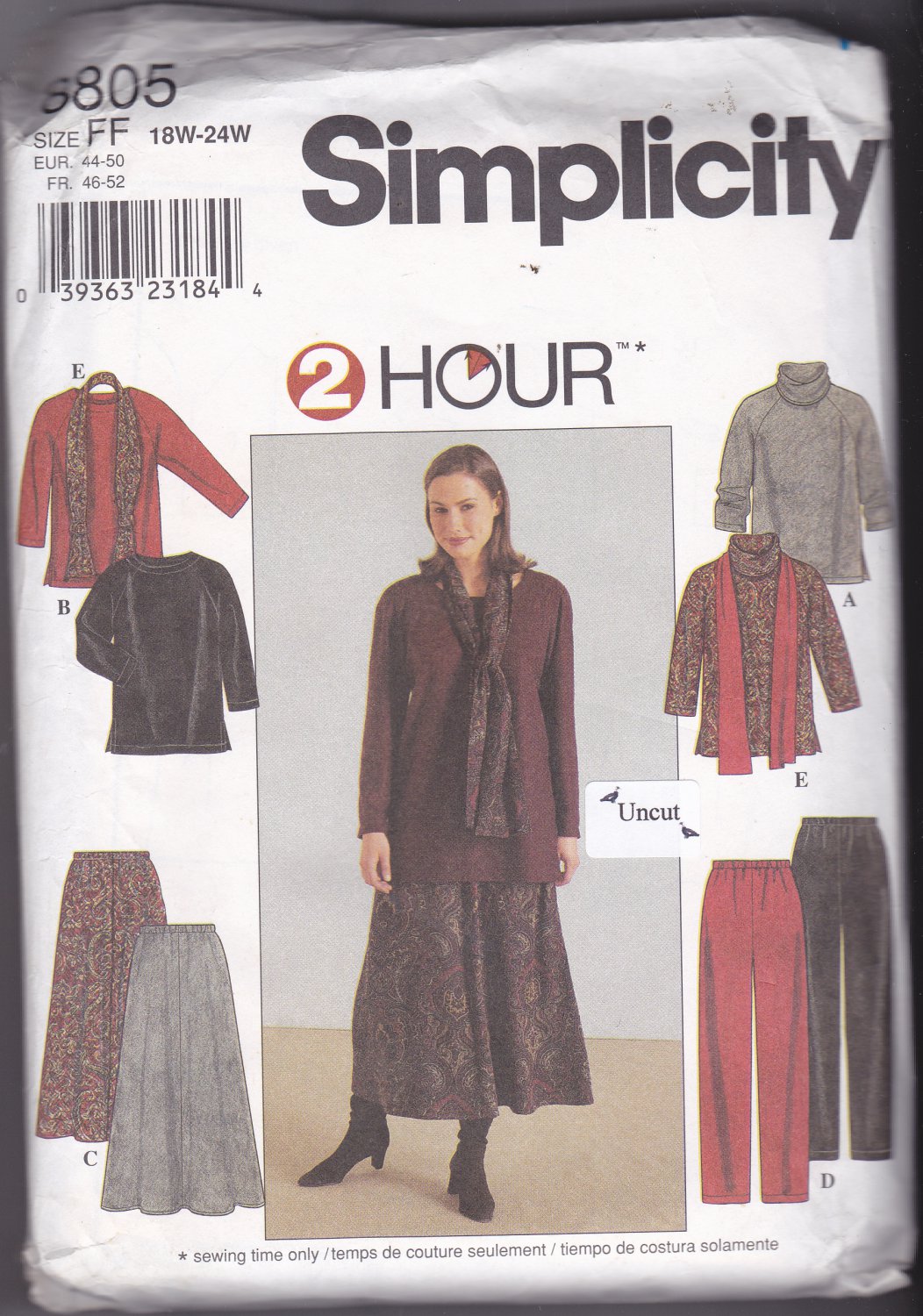 Simplicity 8805 Pattern Uncut FF 18w 20w 22w 24w Plus Top Skirt Pants Scarf Wardrobe Separates