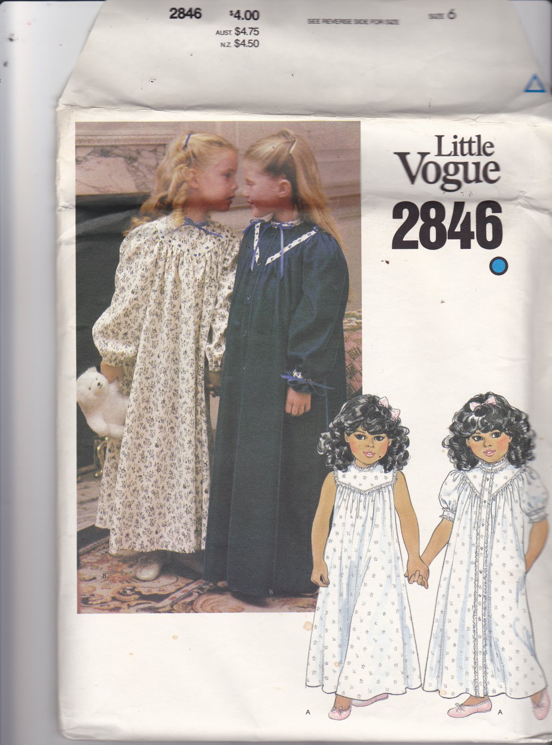 Little Vogue 2846 Pattern Uncut FF Girls size 6 Night Gown and Robe Sleepwear