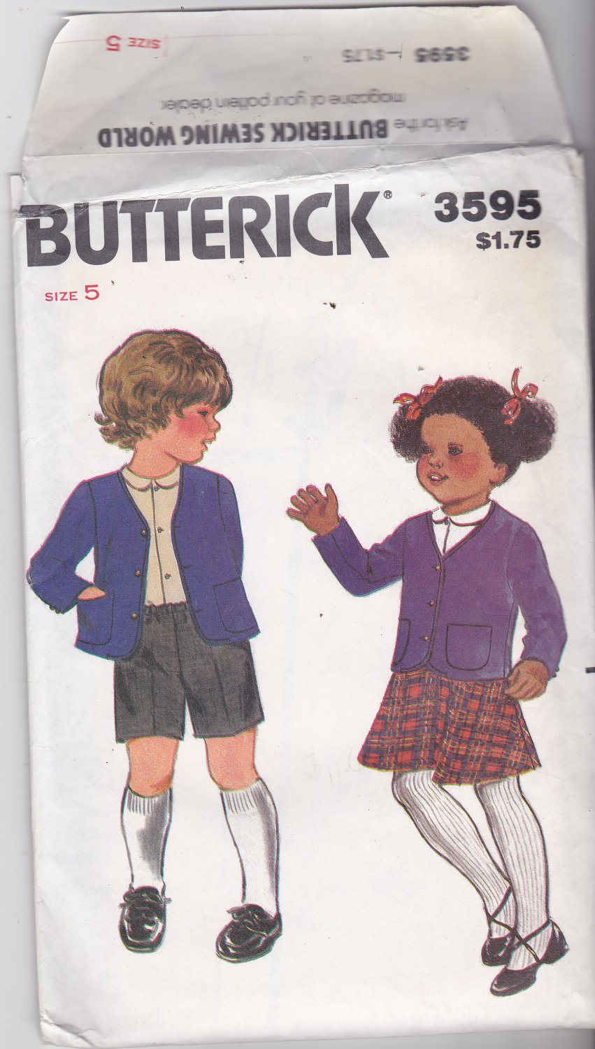 Butterick 3595 Pattern Uncut FF Girls Boys size 5 Jacket Skirt Shirt Shorts School Uniform