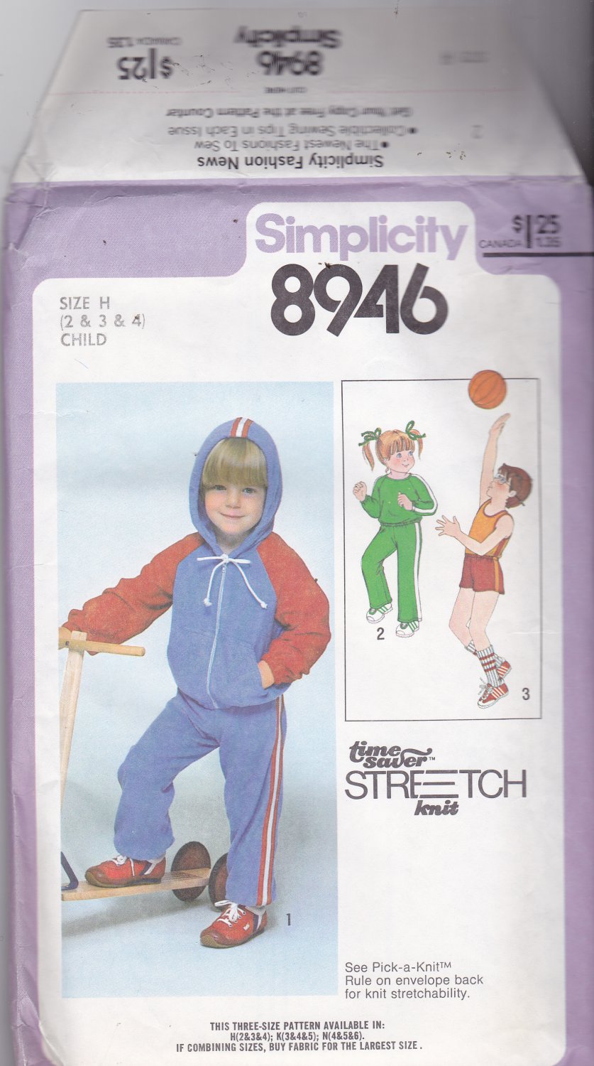 Simplicity 8946 Pattern Uncut FF Girls Boys size 2 3 4 Hoodie Jacket Top Sweat Pants Shorts