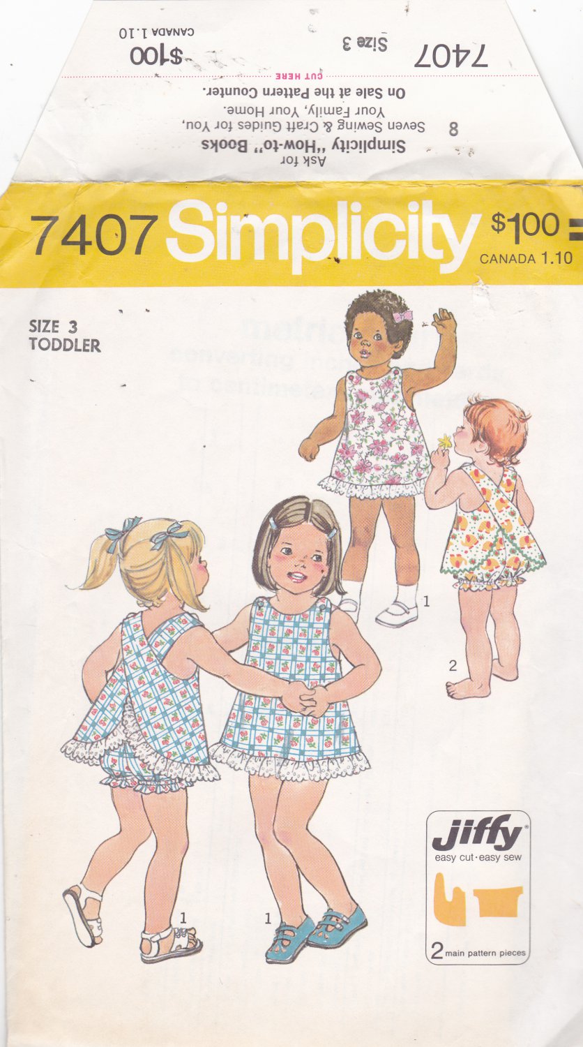 Simplicity 7407 Pattern Uncut FF Jiffy Girls size 3 Cross Back Sun Dress Panties Bloomers Easy