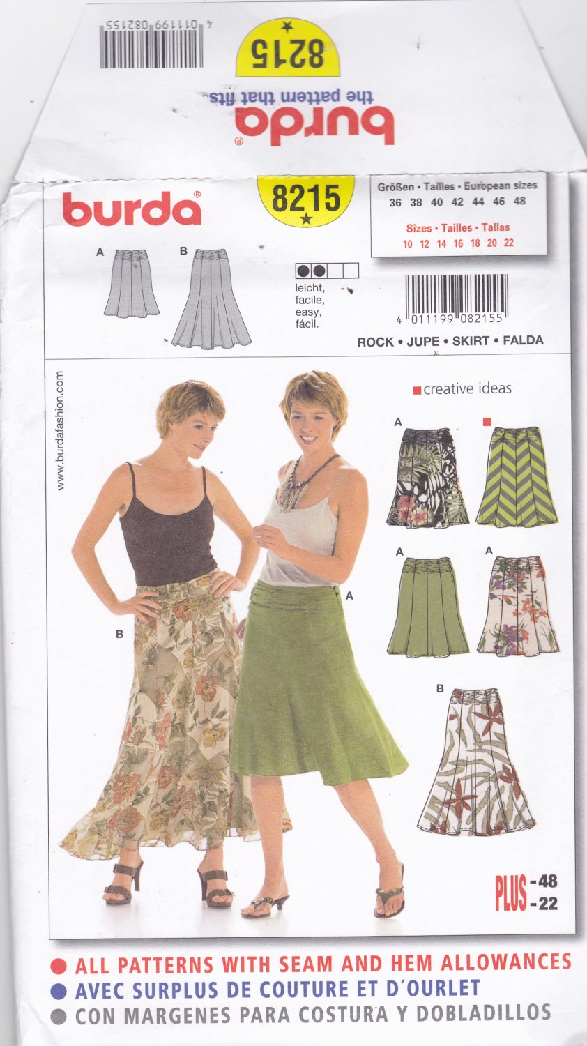 Burda 8215 Pattern Uncut FF 10 12 14 16 18 20 22 plus Fit & Flare Skirt Easy