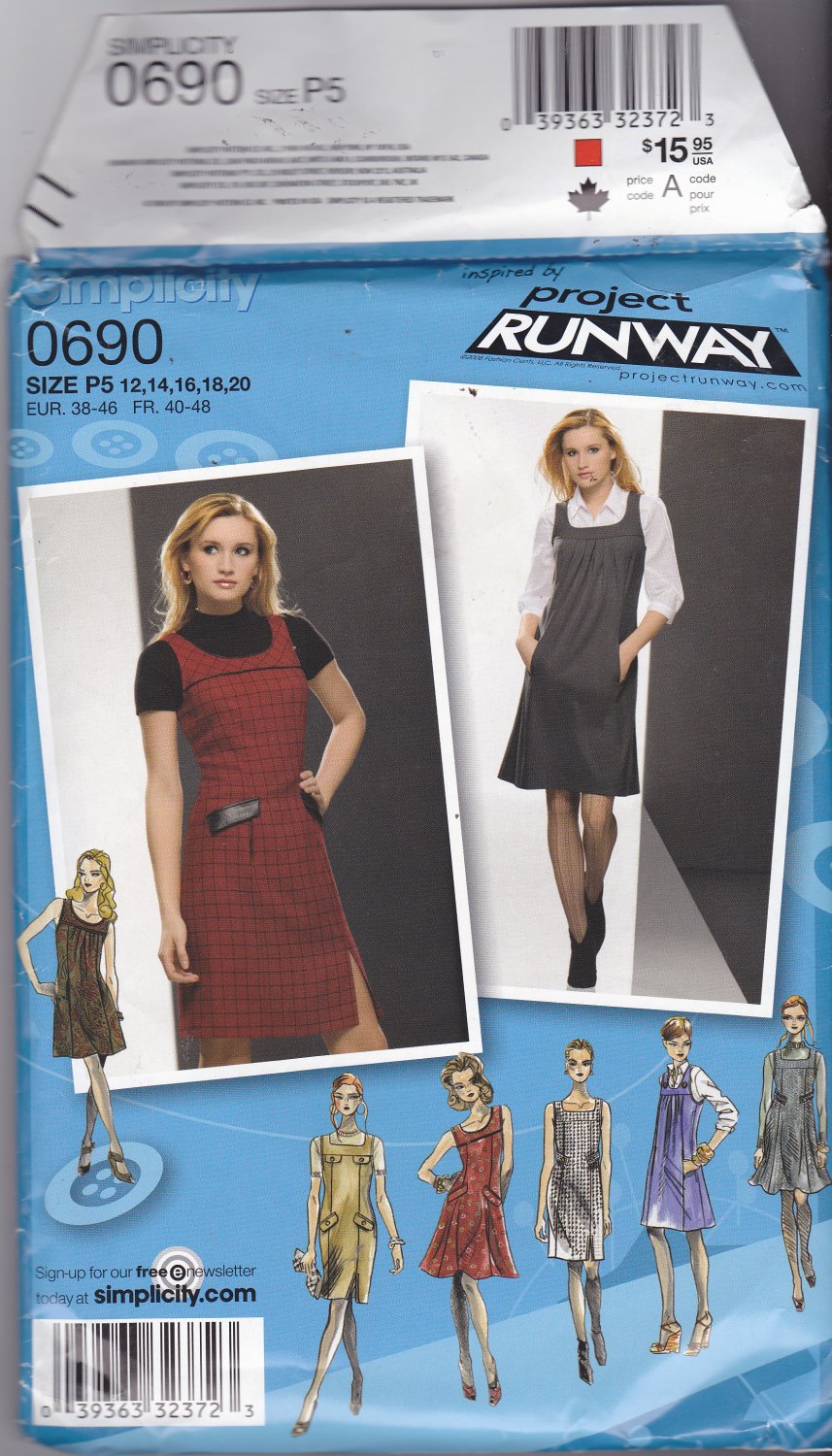 Simplicity 0690 Pattern Uncut FF size 12 14 16 18 20 plus 1960s Inspired Jumper Project Runway