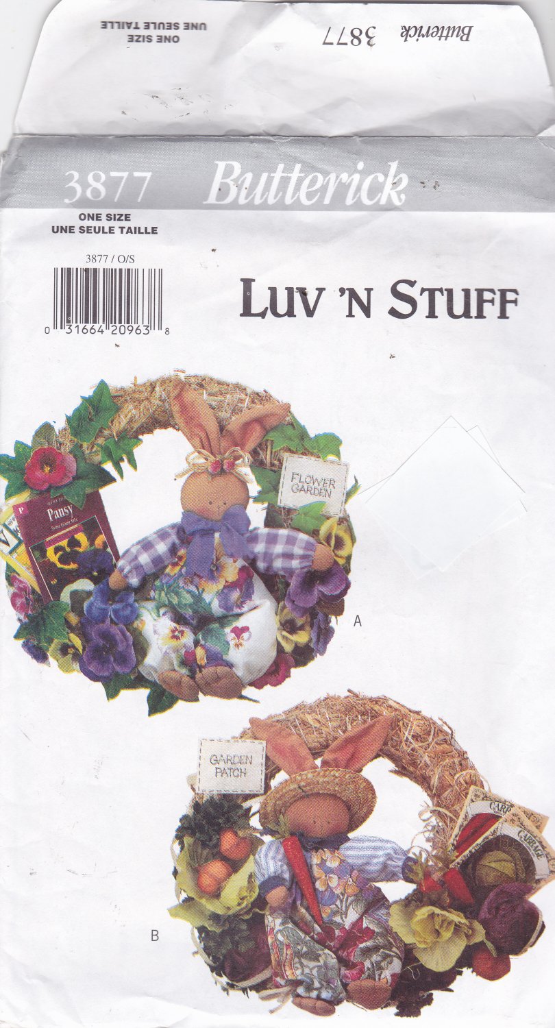 Butterick 3877 Crafts Pattern Uncut FF Luv N Stuff Bunny Rabbit Garden Wreaths