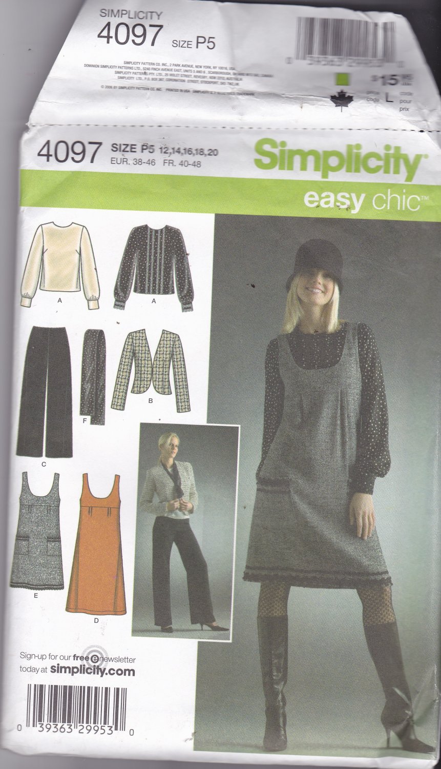 Simplicity 4097 Pattern Uncut FF size 12 14 16 18 20 plus Jumper Blouse Jacket Pants Separates