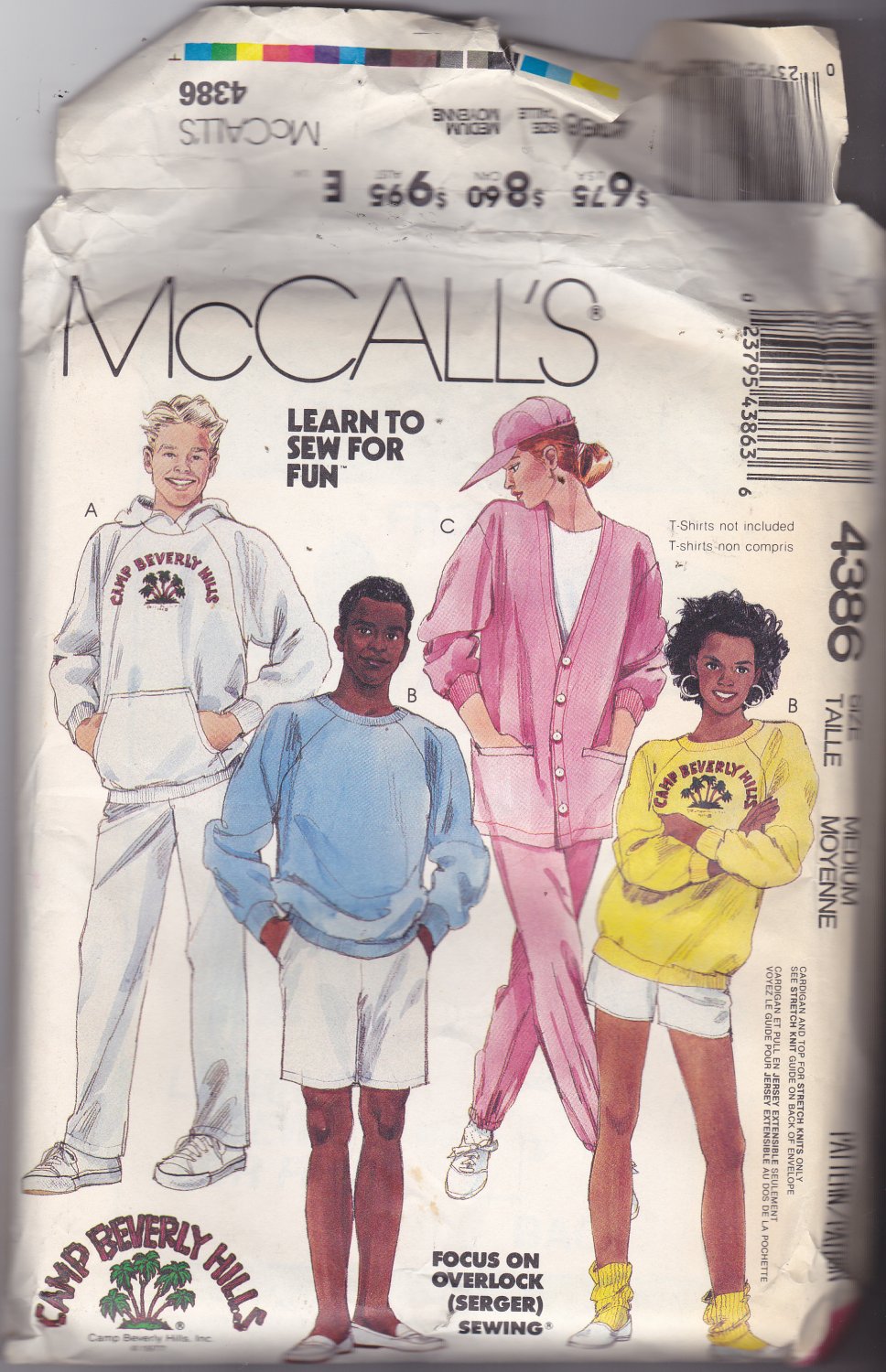 McCall's 4386 Uncut FF Men Women Medium 36 38 Camp Beverly Hills Hoodie Sweats with Transfer