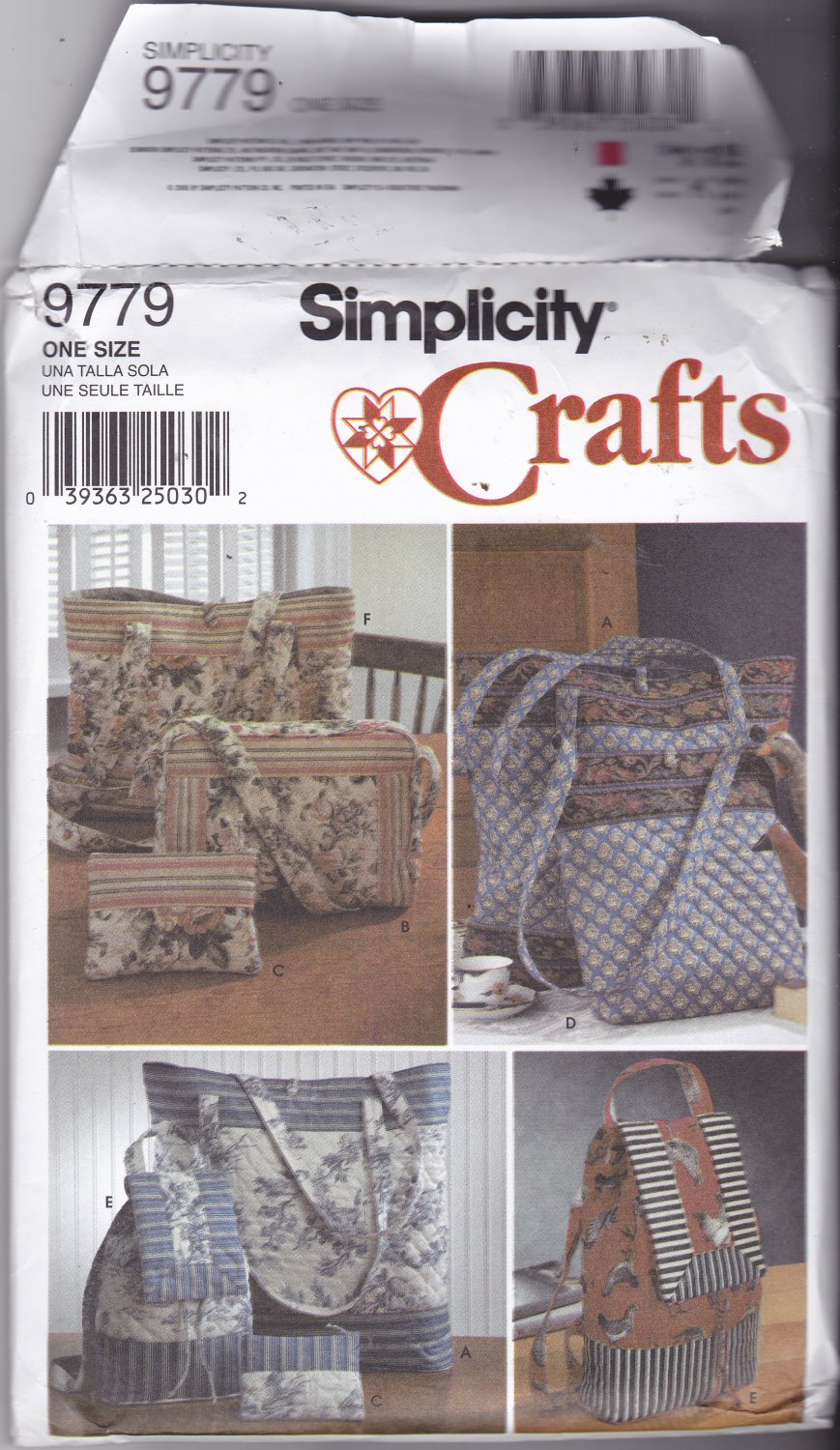 Simplicity 9779 Pattern Uncut FF Tote Bag Purse Backpack Cosmetic Bag