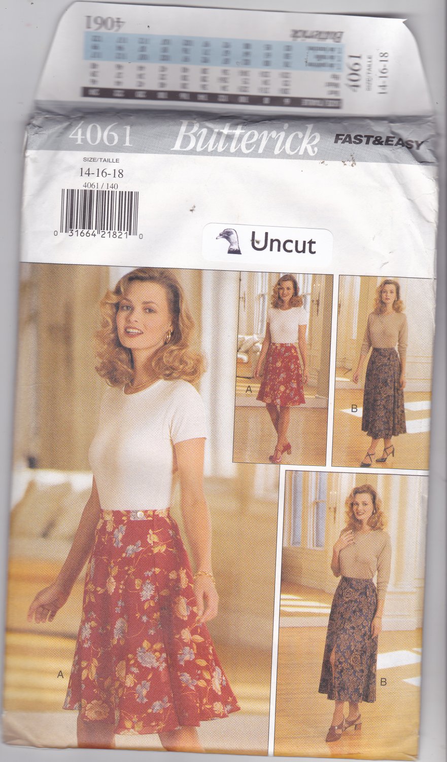 Butterick 4061 Pattern uncut 14 16 18 Flared Wrap Skirt Very Easy to Sew