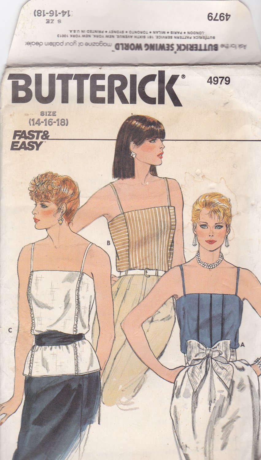 Butterick 4979 Pattern 14 16 18 Uncut Pullover Camisole Cami Front Tucks Crossways Panel