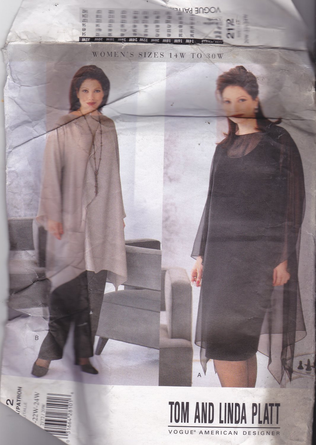 Vogue 2172 Pattern 20W 22W 24W Uncut Top Tunic Skirt Pants Shaped Hem Sheers Tom Linda Platt