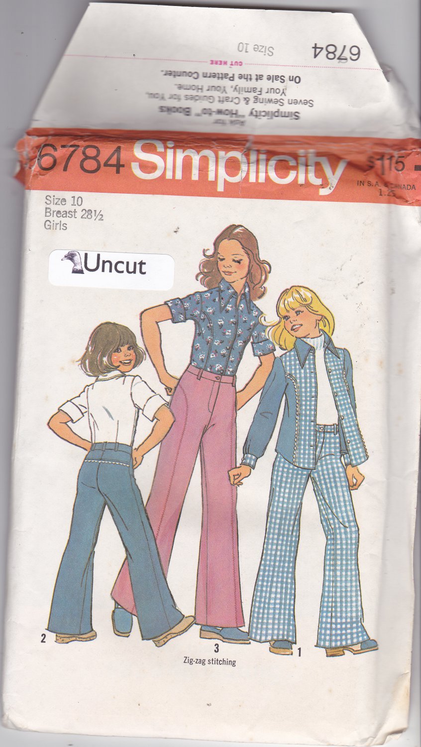 Simplicity 6784 Pattern Uncut size 10 Girls Button Front Shirt Tomboy Jeans