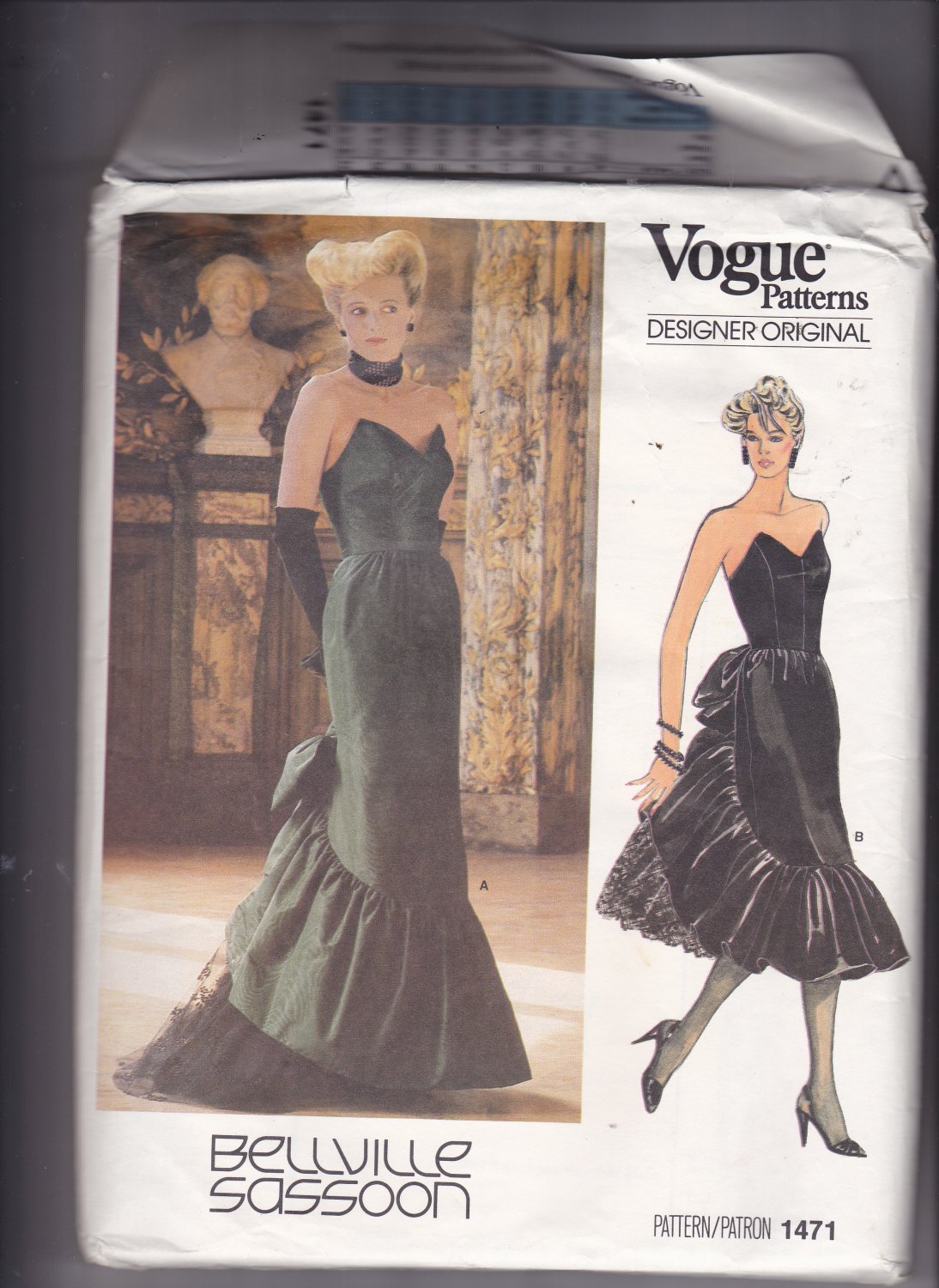 Vogue 1471 Pattern Uncut Size 8 Bust 31.5 Mid Calf Evening Length Strapless Dress Bellville Sassoon