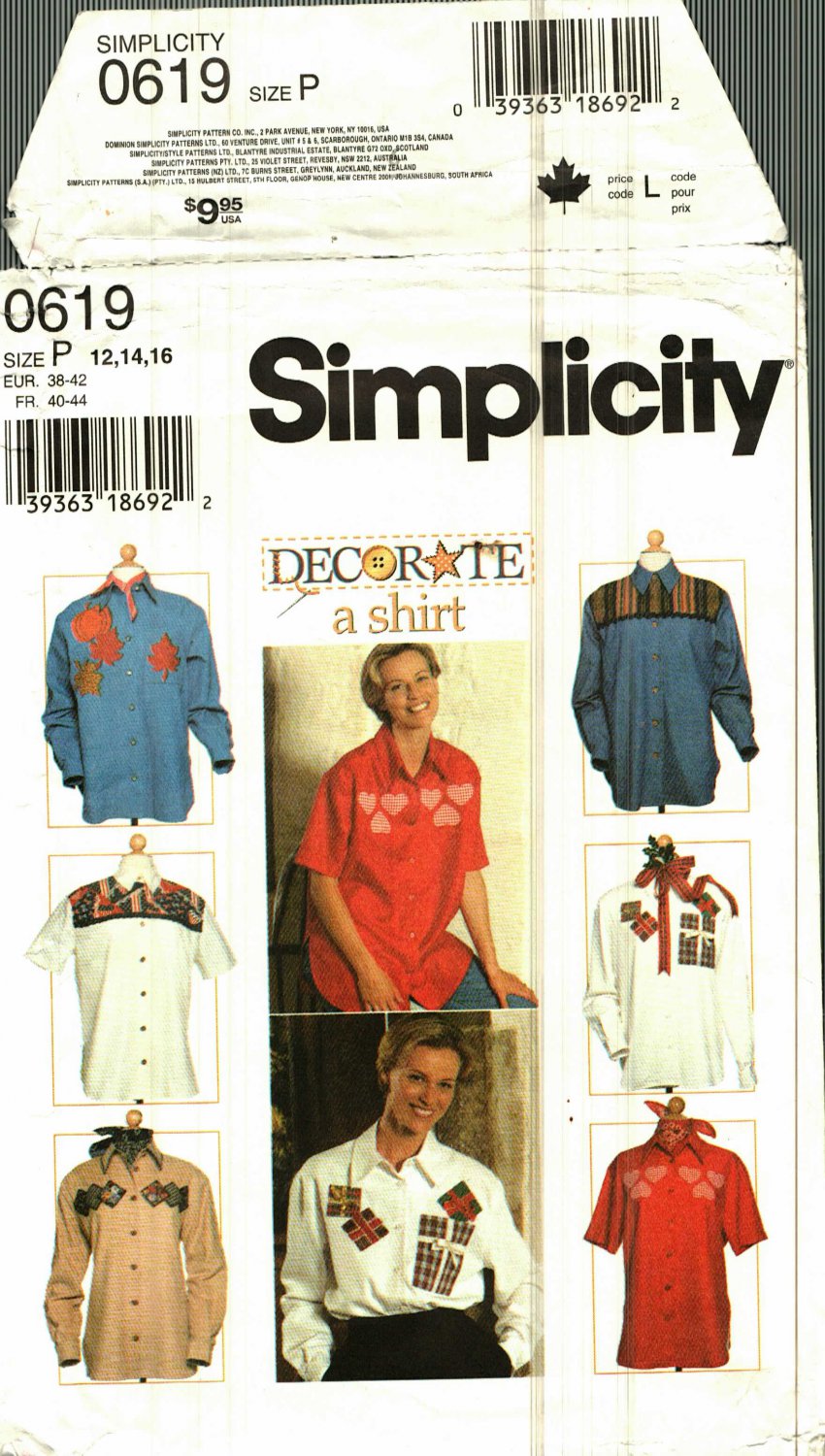 Simplicity 0619 Pattern Uncut 12 14 16 Decorate a Shirt DIY Appliques