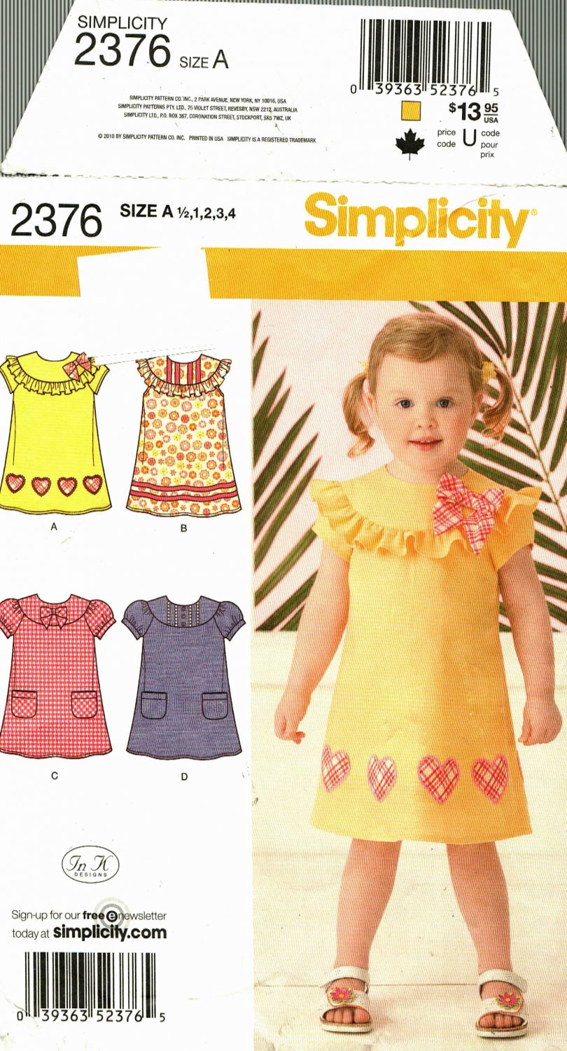 Simplicity 2376 Pattern uncut Toddler Child 1/2 1 2 3 4 Dress In K Designs