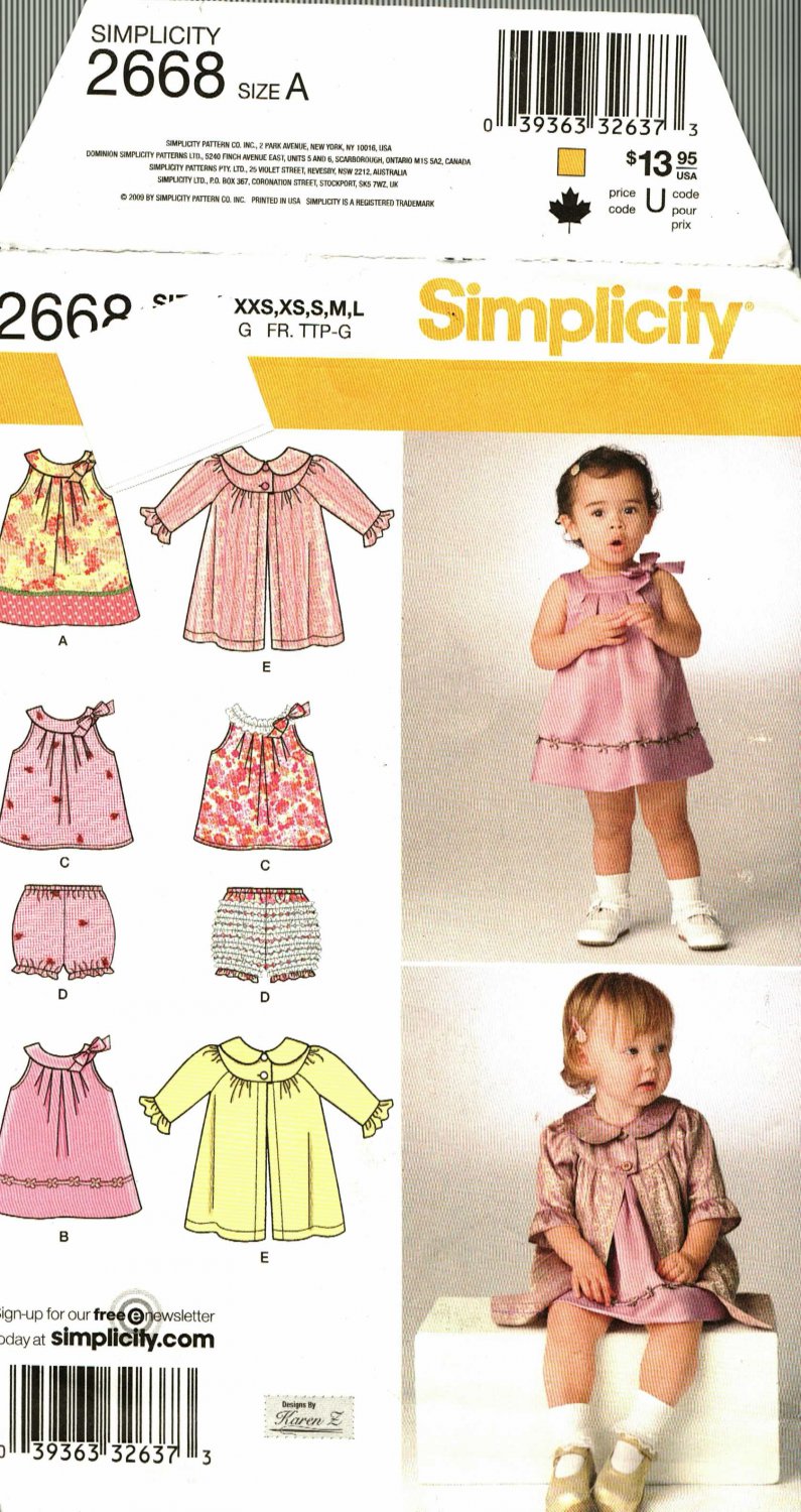 Simplicity 2668 Pattern uncut Baby Infant Dress Top Panties Coat Karen Z