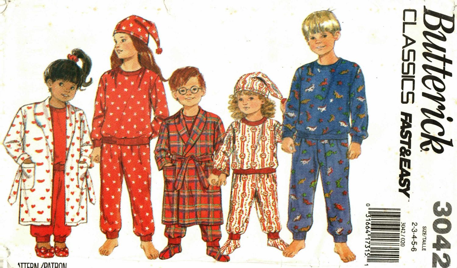 Butterick 6582 Pattern uncut Toddlers 2 3 4 5 6 Pajamas Robe Slippers Hat
