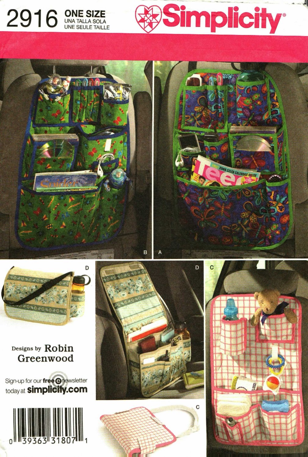 Simplicity 2916 Pattern uncut Car Organizers Robin Greenwood