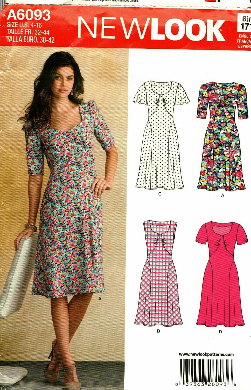 New Look A6093 Pattern uncut 4 6 8 10 12 14 16 Bias Cut Dress