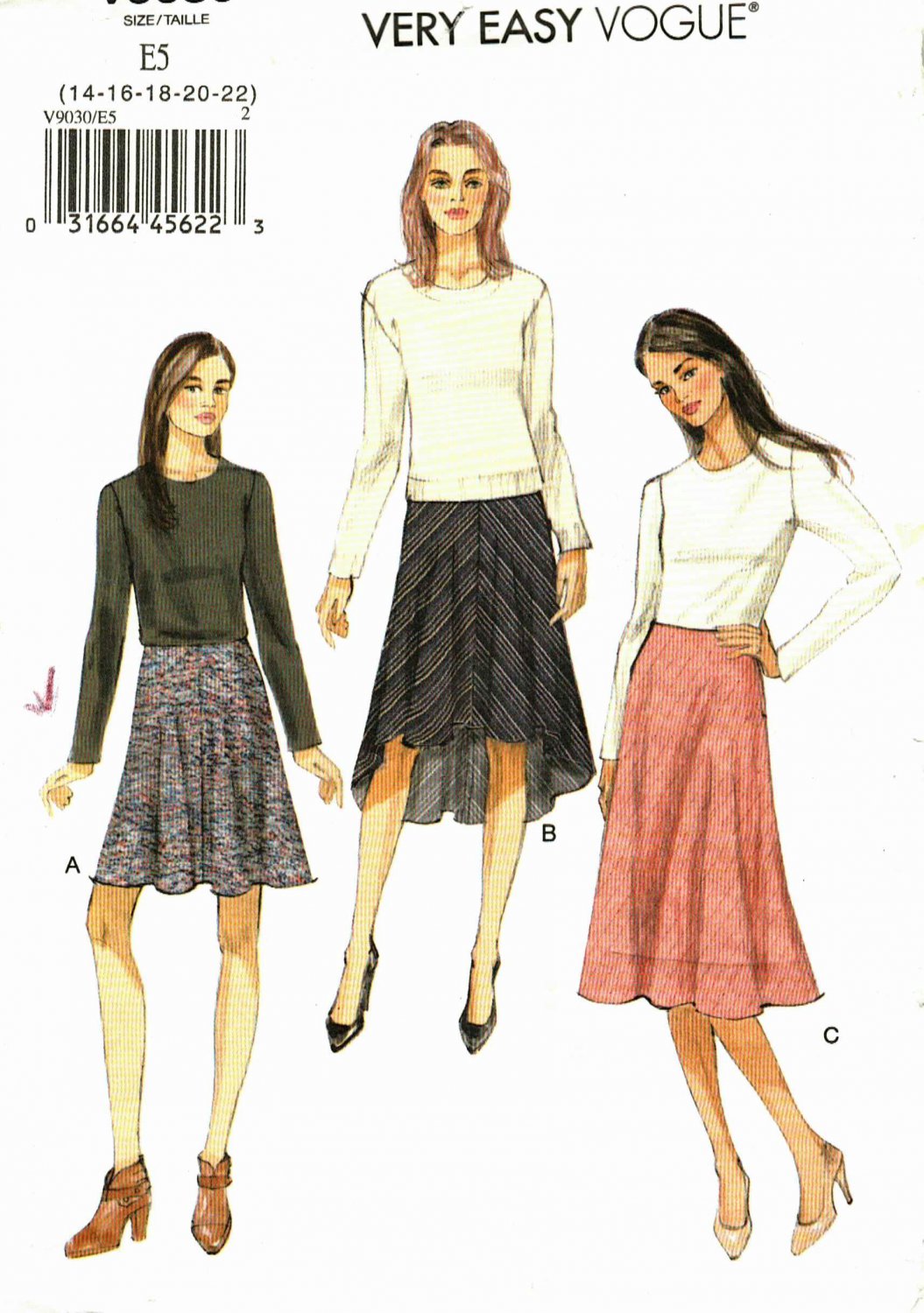 Vogue V9030 Pattern uncut 14 16 18 20 22 Bias Cut Skirt Shaped Hem Raised Waist