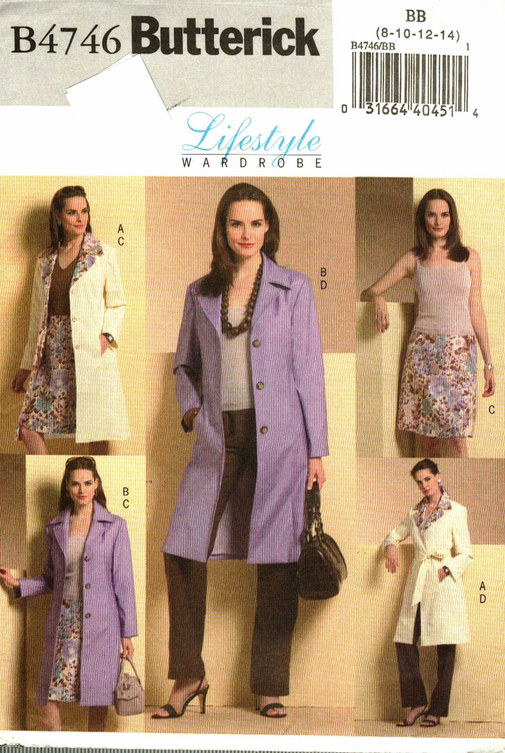 Butterick B4746 Pattern uncut 8 10 12 14 Lifestyle Wardrobe Coat Belt Skirt Pants