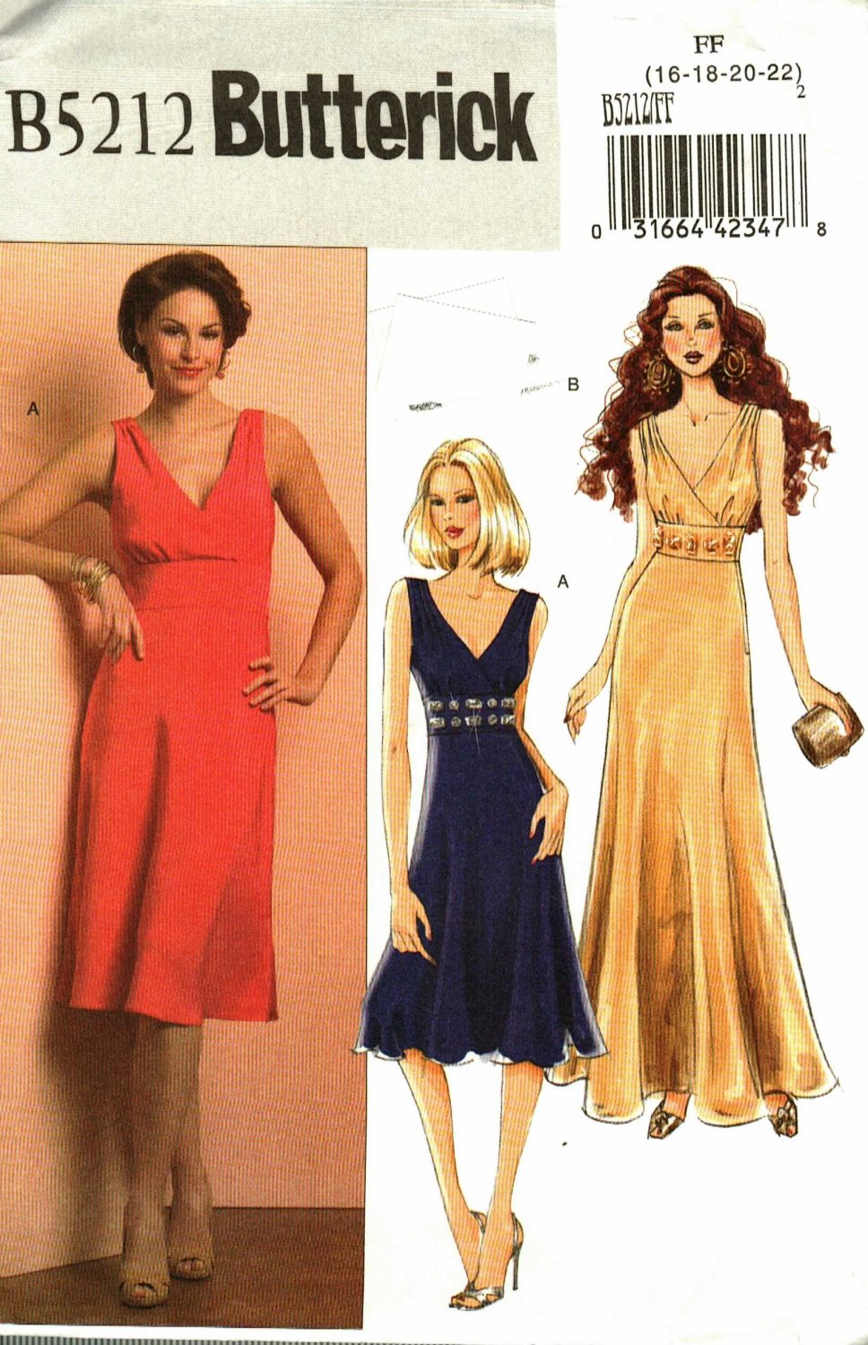 Butterick B5212 Pattern uncut 16 18 20 22 Fitted Sleeveless Crossover Dress Cocktail or Evening