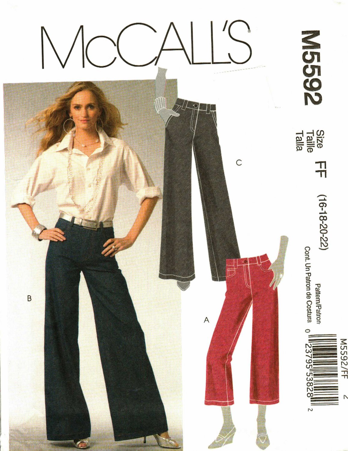 McCall's M5592 Pattern uncut 16 18 20 22 Flared Leg Jeans Pants in two lengths