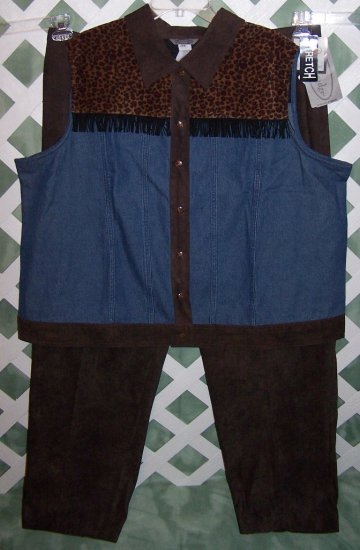 Stonebridge Leopard Denim Skirt Pants Vest 2X 24W NWT