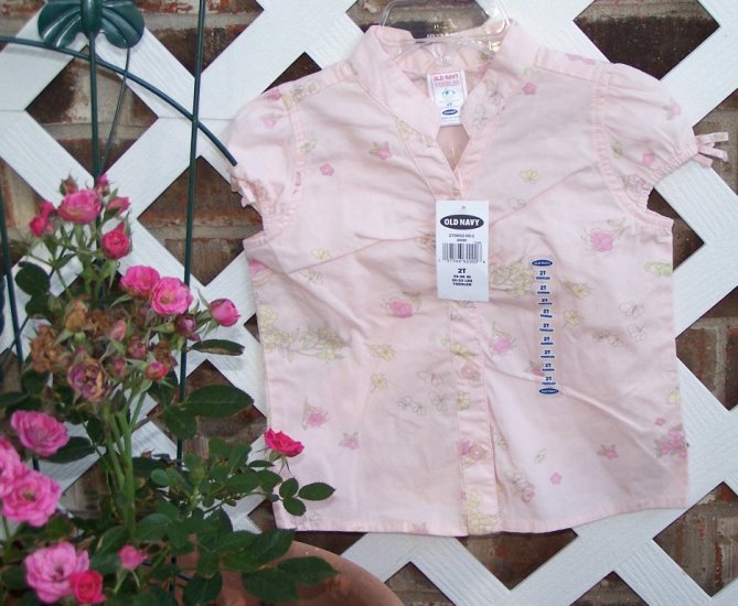 Girls Old Navy Shirt 2T Butterfly & Flower Top NEW BTS