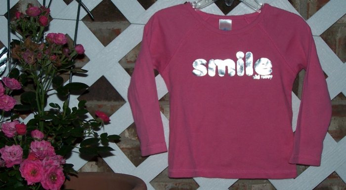 Girls Old Navy Pink SMILE Shirt 18-24 Months BTS Cute!