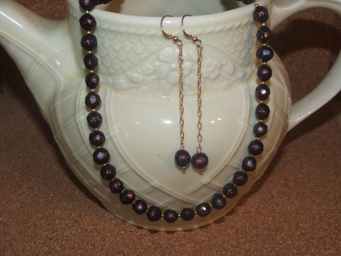 faceted burgandy fresh water pearl necklace set