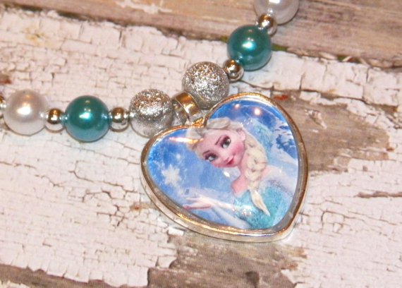 Custom Boutique Disney Elsa Heart Shaped Glass Pendant Necklace